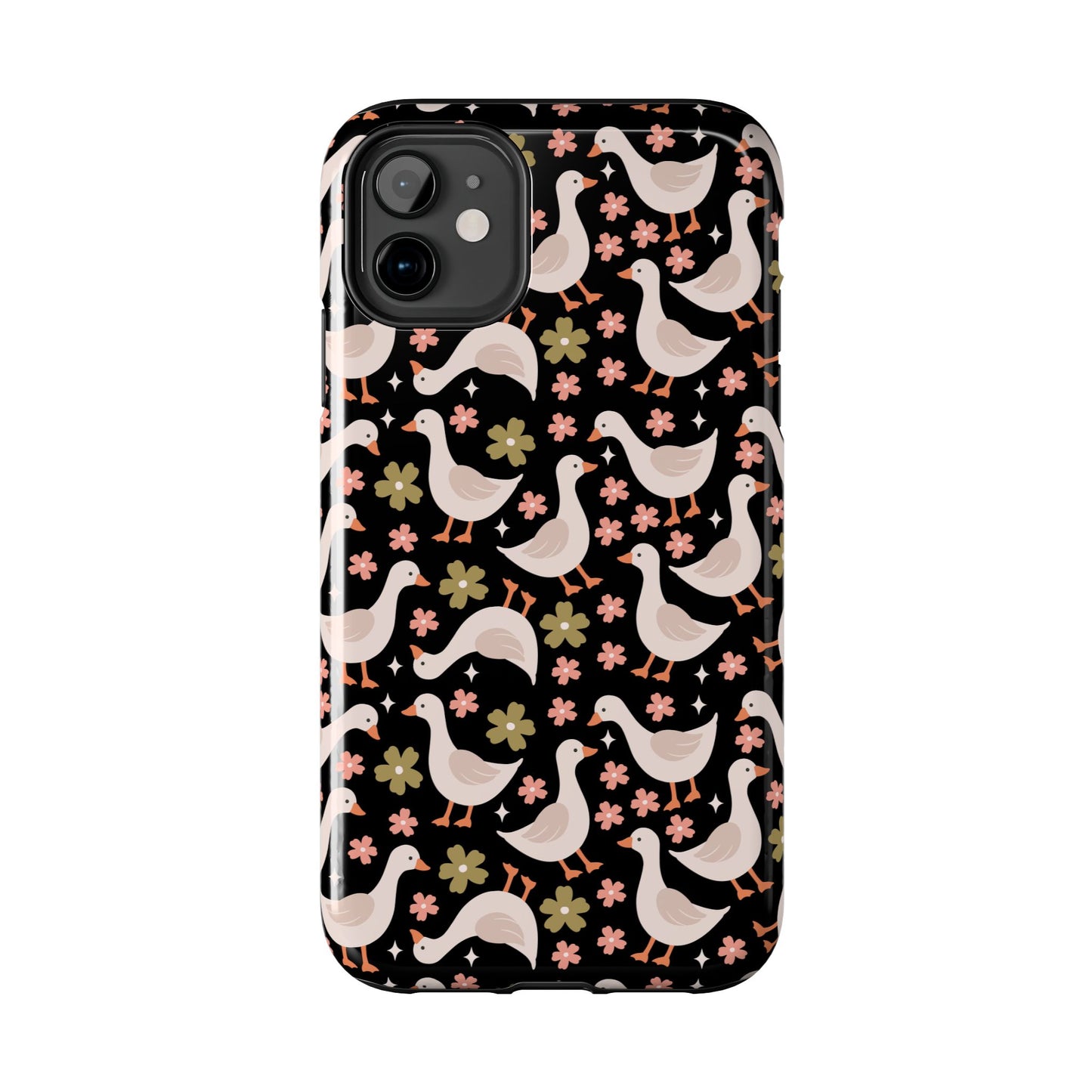 Cute Duck Pattern Phone Case, Stylish Tough Case, Gift for Duck Lovers, Floral Design, Unique Mobile Cover