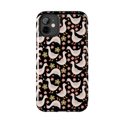 Cute Duck Pattern Phone Case, Stylish Tough Case, Gift for Duck Lovers, Floral Design, Unique Mobile Cover