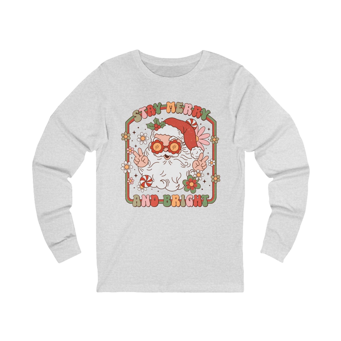 Retro Christmas Long Sleeve Tee, Holiday Tee, Festive Unisex Jersey Shirt, Merry and Bright Tee, Xmas Gift Idea