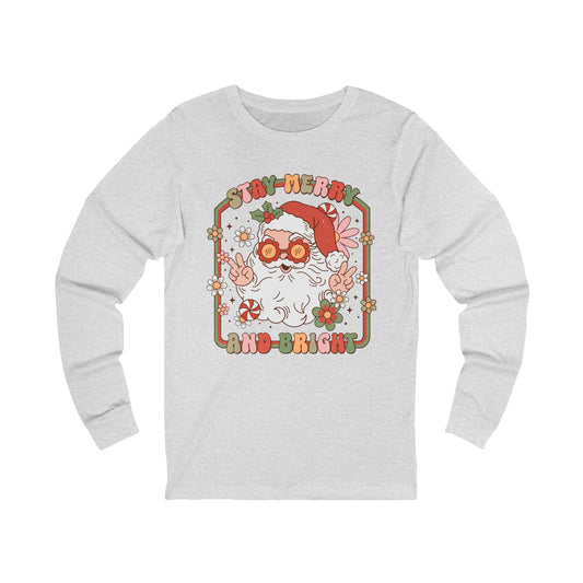 Retro Christmas Long Sleeve Tee, Holiday Tee, Festive Unisex Jersey Shirt, Merry and Bright Tee, Xmas Gift Idea