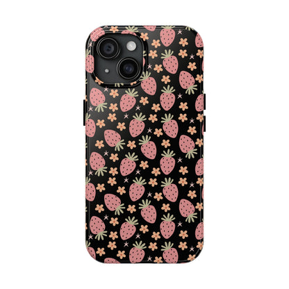 Cute Strawberry Pattern Tough Phone Cases, Floral Phone Cover, Protective Case, Gift for Her, Summer Vibes, Cute Accessories