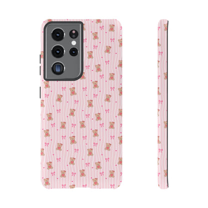 Cute Teddy Bear Pink Stripe Phone Case