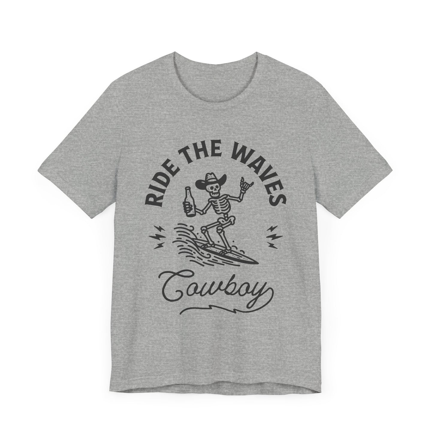 Surfing Skeleton Tee - Ride the Waves Cowboy Shirt, Beachwear, Summer Vibes, Gift for Surfers, Casual T-Shirt