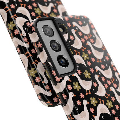 Cute Duck Pattern Phone Case, Stylish Tough Case, Gift for Duck Lovers, Floral Design, Unique Mobile Cover