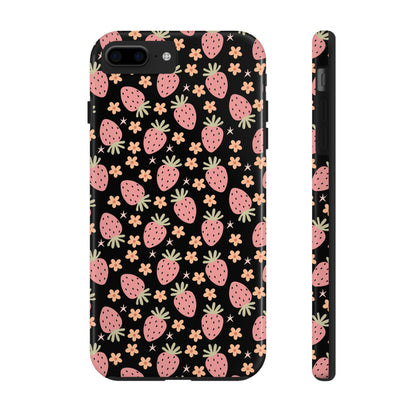 Cute Strawberry Pattern Tough Phone Cases, Floral Phone Cover, Protective Case, Gift for Her, Summer Vibes, Cute Accessories