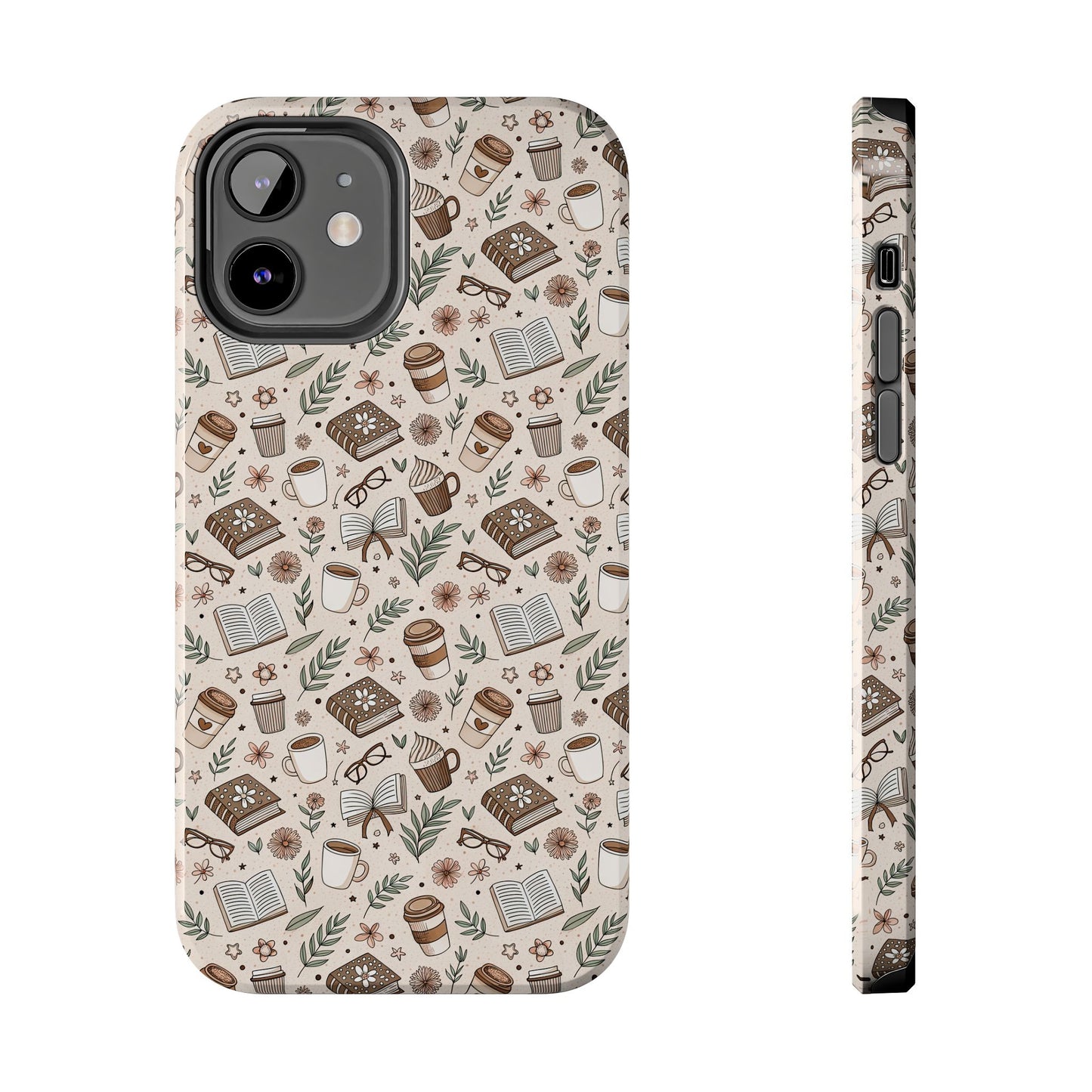 Cozy Books & Brews Tough Phone Cases - Literary Gift, Cute Coffee Pattern, Book Lover Accessory, Unique Phone Cover, Gift for Readers