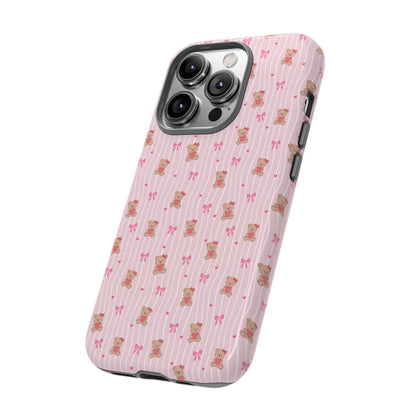 Cute Teddy Bear Pink Stripe Phone Case