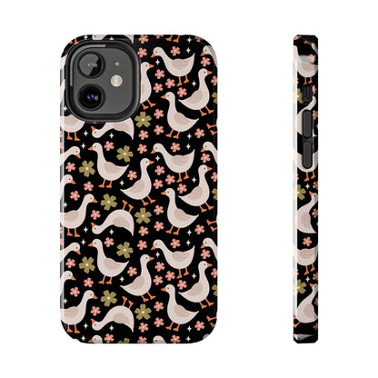 Cute Duck Pattern Phone Case, Stylish Tough Case, Gift for Duck Lovers, Floral Design, Unique Mobile Cover