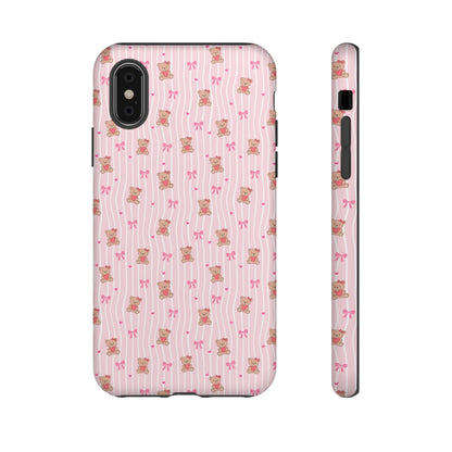 Cute Teddy Bear Pink Stripe Phone Case