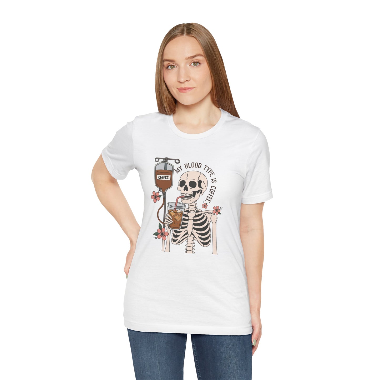 Coffee Lover's Skeleton Tee - Unisex Short Sleeve Shirt, Ideal Gift for Coffee Addicts, Fun Halloween Apparel, Quirky Coffee Shirt