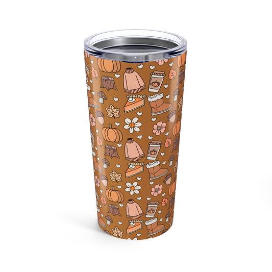 Fall-Themed Tumbler, Cozy Autumn Drinkware for Pumpkin Lovers, Insulated Coffee Cup, Gift for Thanksgiving, Cute Floral Design