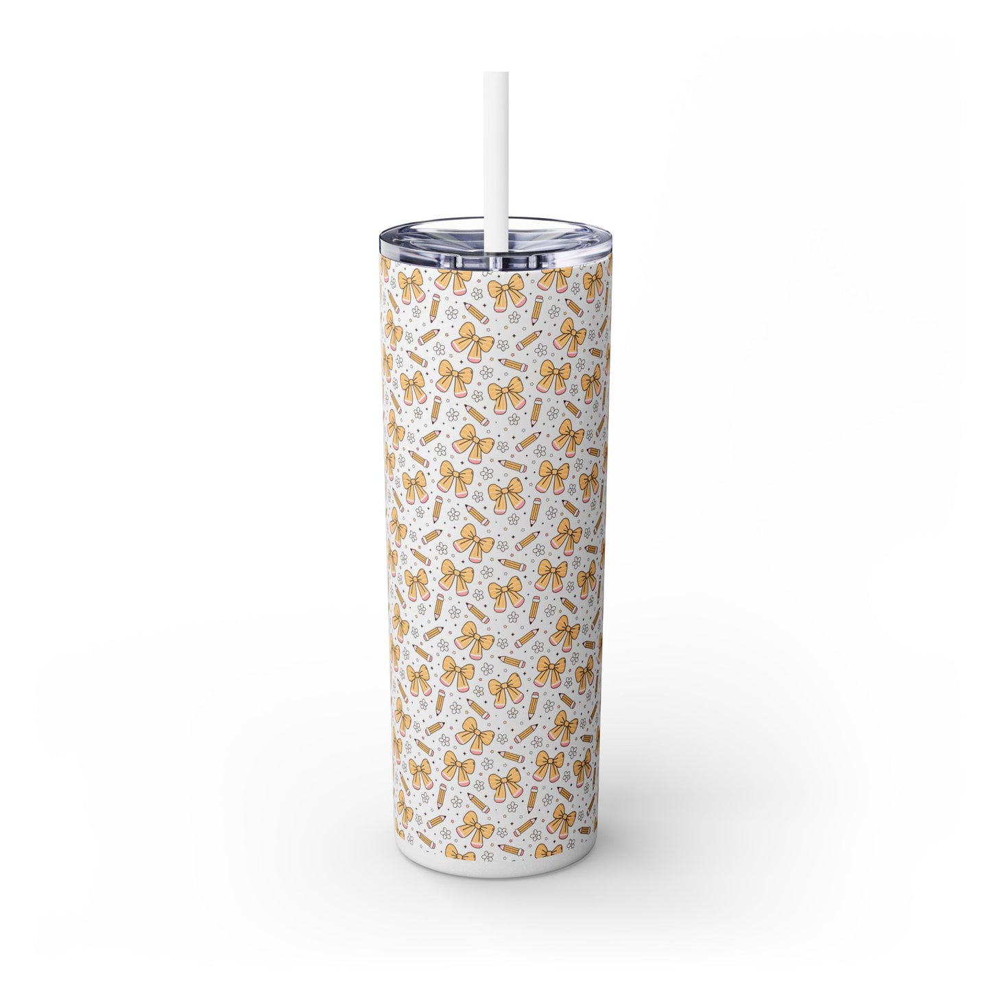 Butterfly Pattern Skinny Tumbler with Straw, Floral Travel Mug, Cute Drinkware, Summer Outing Accessory, Gift for Her
