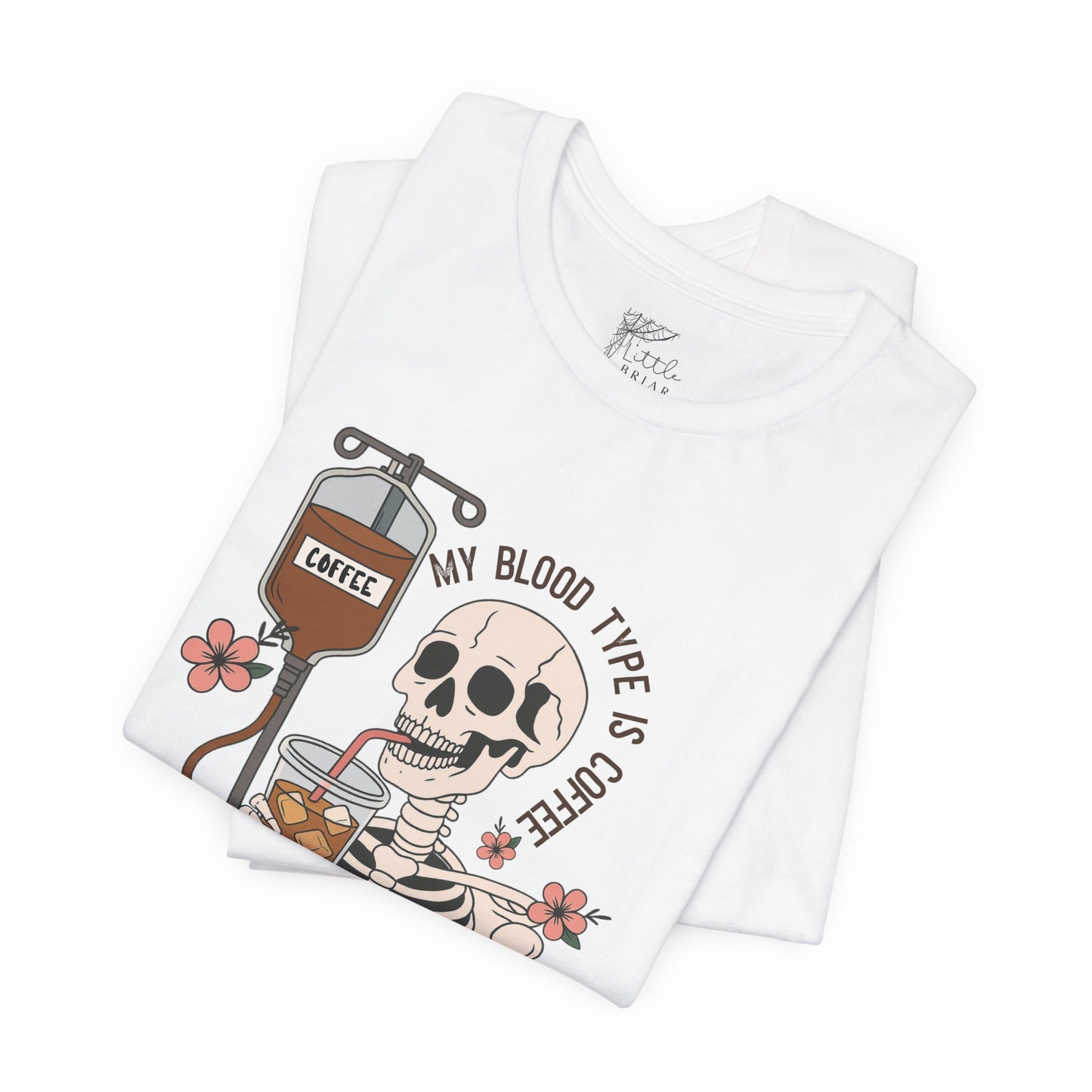 Coffee Lover's Skeleton Tee - Unisex Short Sleeve Shirt, Ideal Gift for Coffee Addicts, Fun Halloween Apparel, Quirky Coffee Shirt