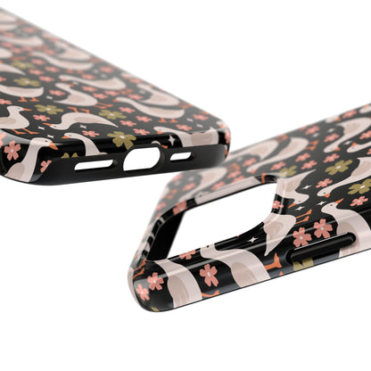 Cute Duck Pattern Phone Case, Stylish Tough Case, Gift for Duck Lovers, Floral Design, Unique Mobile Cover