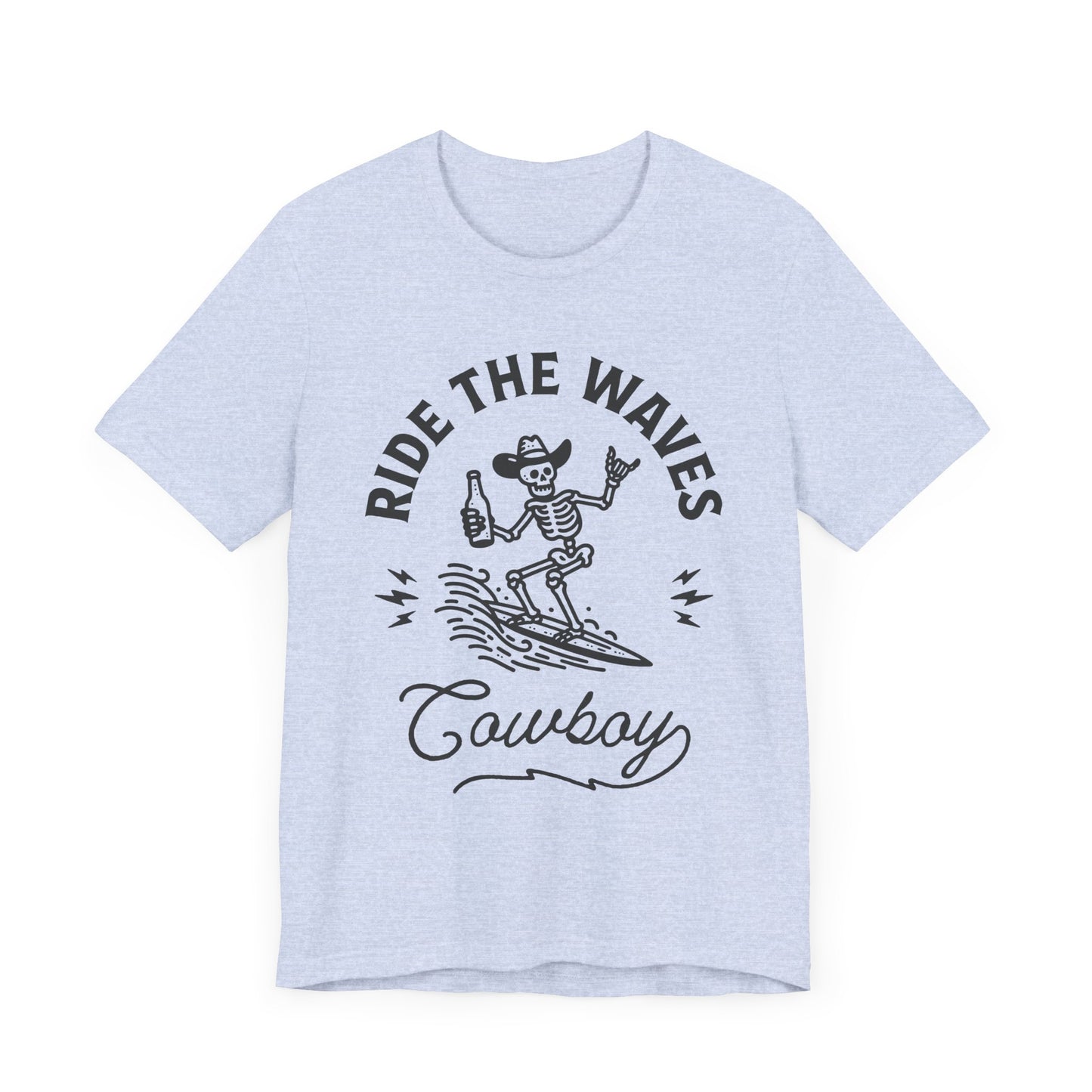 Surfing Skeleton Tee - Ride the Waves Cowboy Shirt, Beachwear, Summer Vibes, Gift for Surfers, Casual T-Shirt