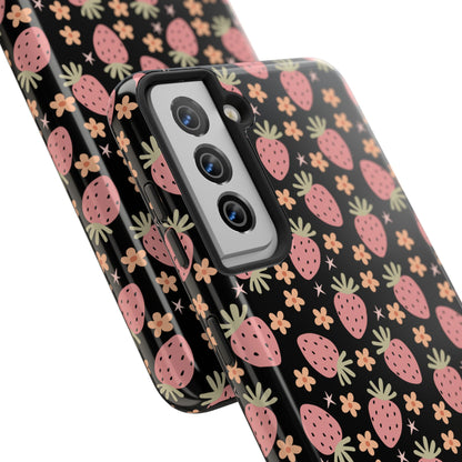 Cute Strawberry Pattern Tough Phone Cases, Floral Phone Cover, Protective Case, Gift for Her, Summer Vibes, Cute Accessories
