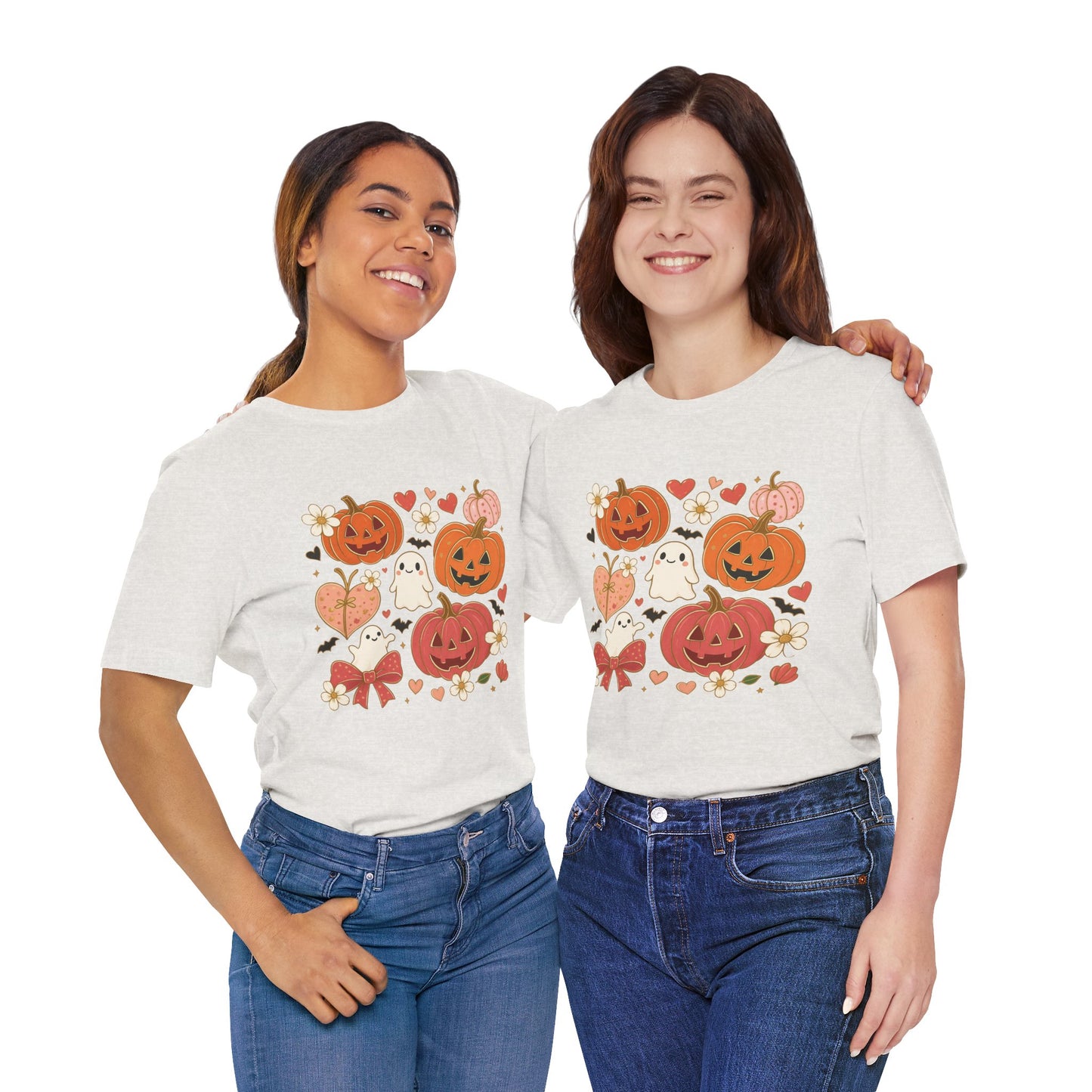 Halloween Ghost & Pumpkin Tee, Perfect for Fall, Halloween Parties, Cozy Autumn Wear, Unisex T-Shirt, Seasonal Gift Idea