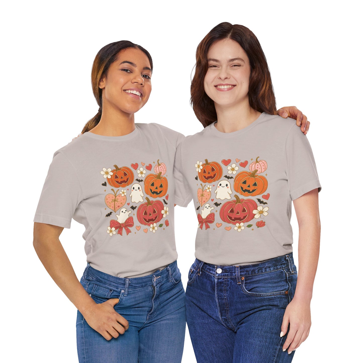 Halloween Ghost & Pumpkin Tee, Perfect for Fall, Halloween Parties, Cozy Autumn Wear, Unisex T-Shirt, Seasonal Gift Idea
