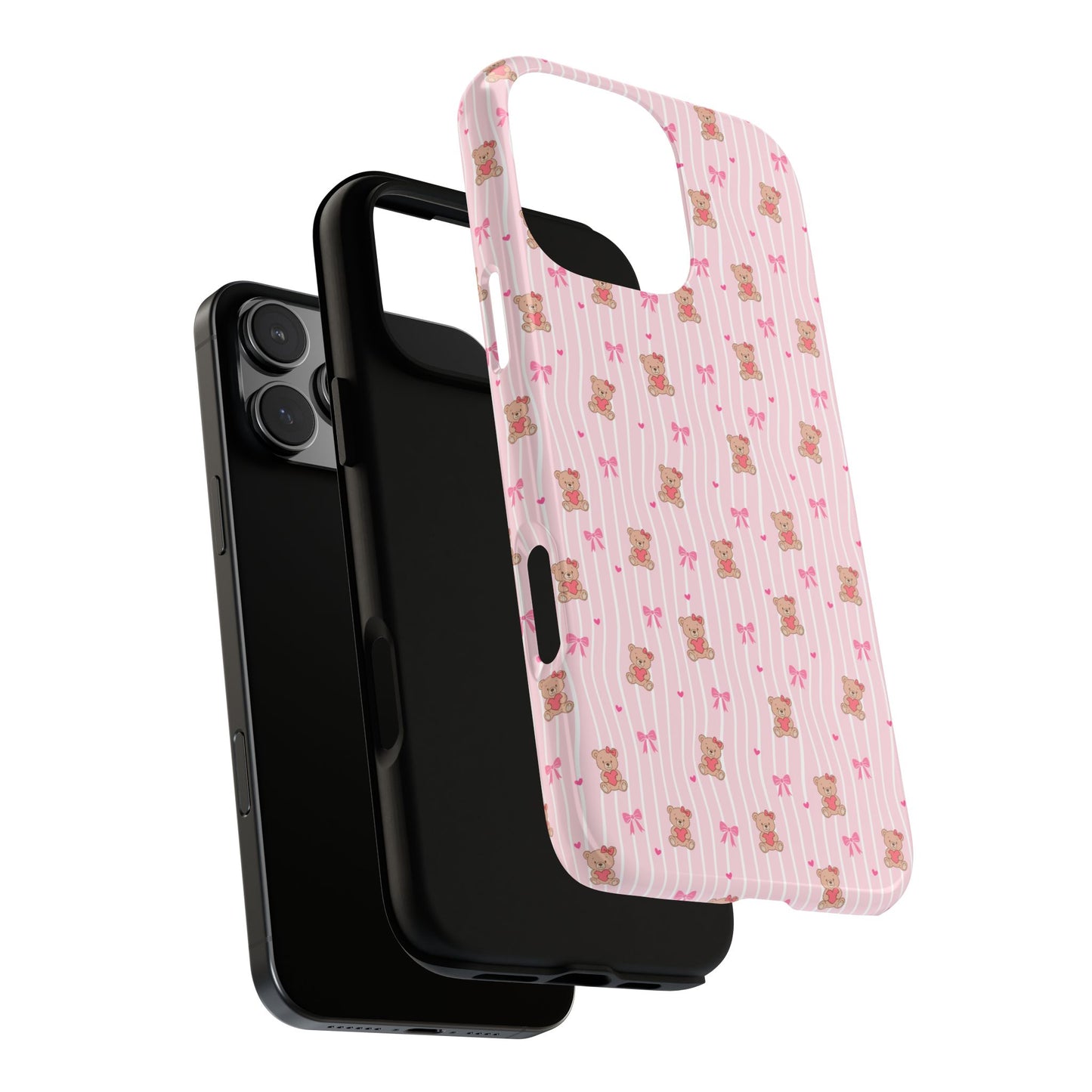 Cute Teddy Bear Pink Stripe Phone Case