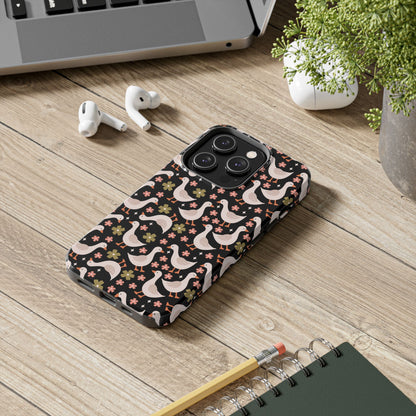Cute Duck Pattern Phone Case, Stylish Tough Case, Gift for Duck Lovers, Floral Design, Unique Mobile Cover