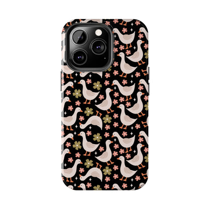 Cute Duck Pattern Phone Case, Stylish Tough Case, Gift for Duck Lovers, Floral Design, Unique Mobile Cover