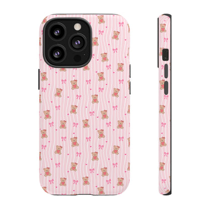 Cute Teddy Bear Pink Stripe Phone Case