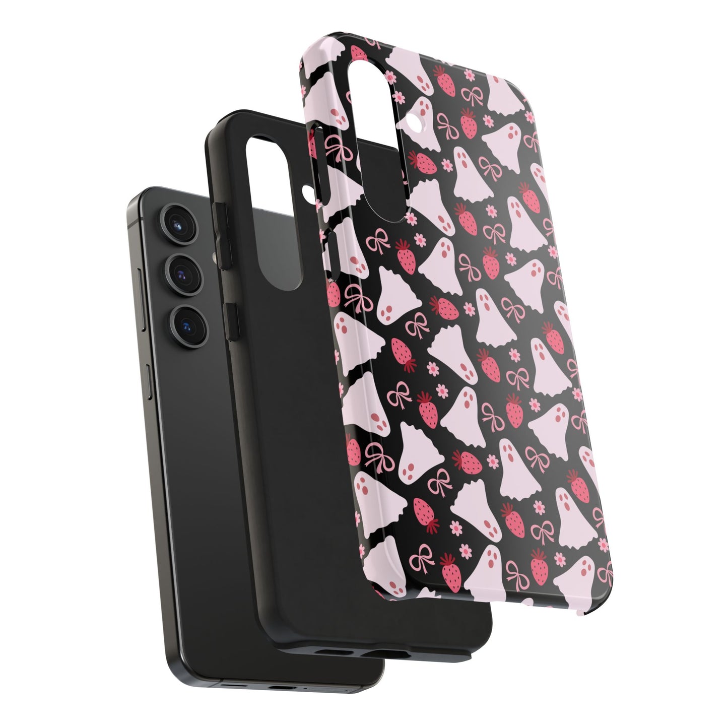 Cute Ghosts and Strawberries Phone Case | Tough Phone Cases, Halloween Accessories, Unique Gift Ideas, Spooky Aesthetic, Everyday Style