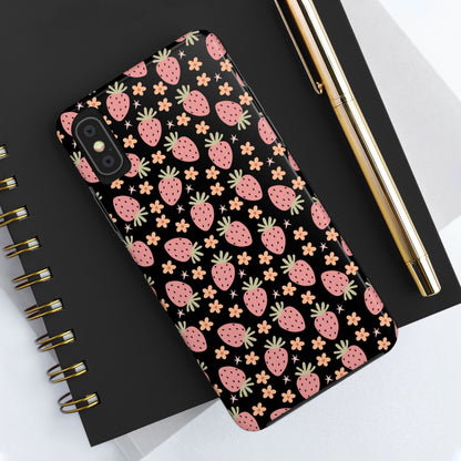 Cute Strawberry Pattern Tough Phone Cases, Floral Phone Cover, Protective Case, Gift for Her, Summer Vibes, Cute Accessories
