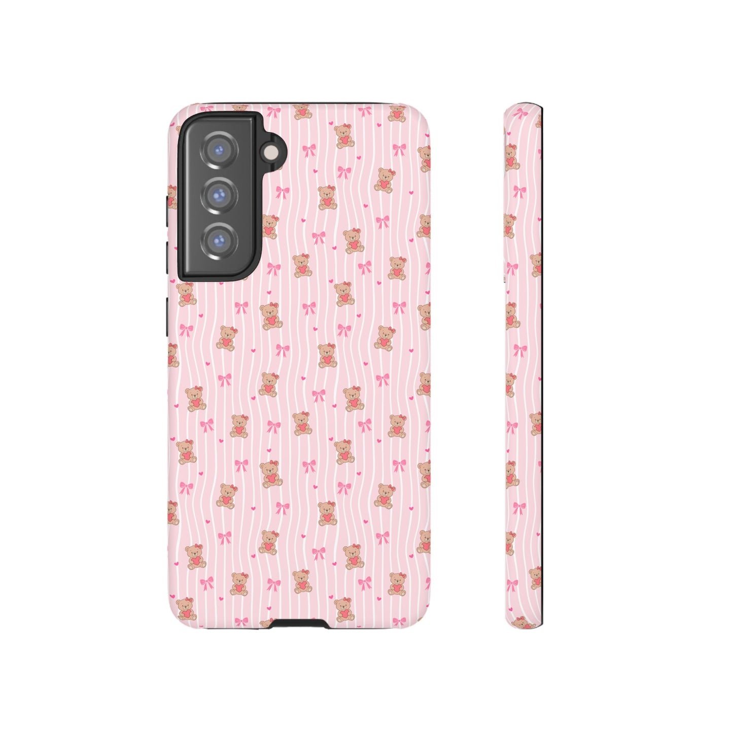 Cute Teddy Bear Pink Stripe Phone Case