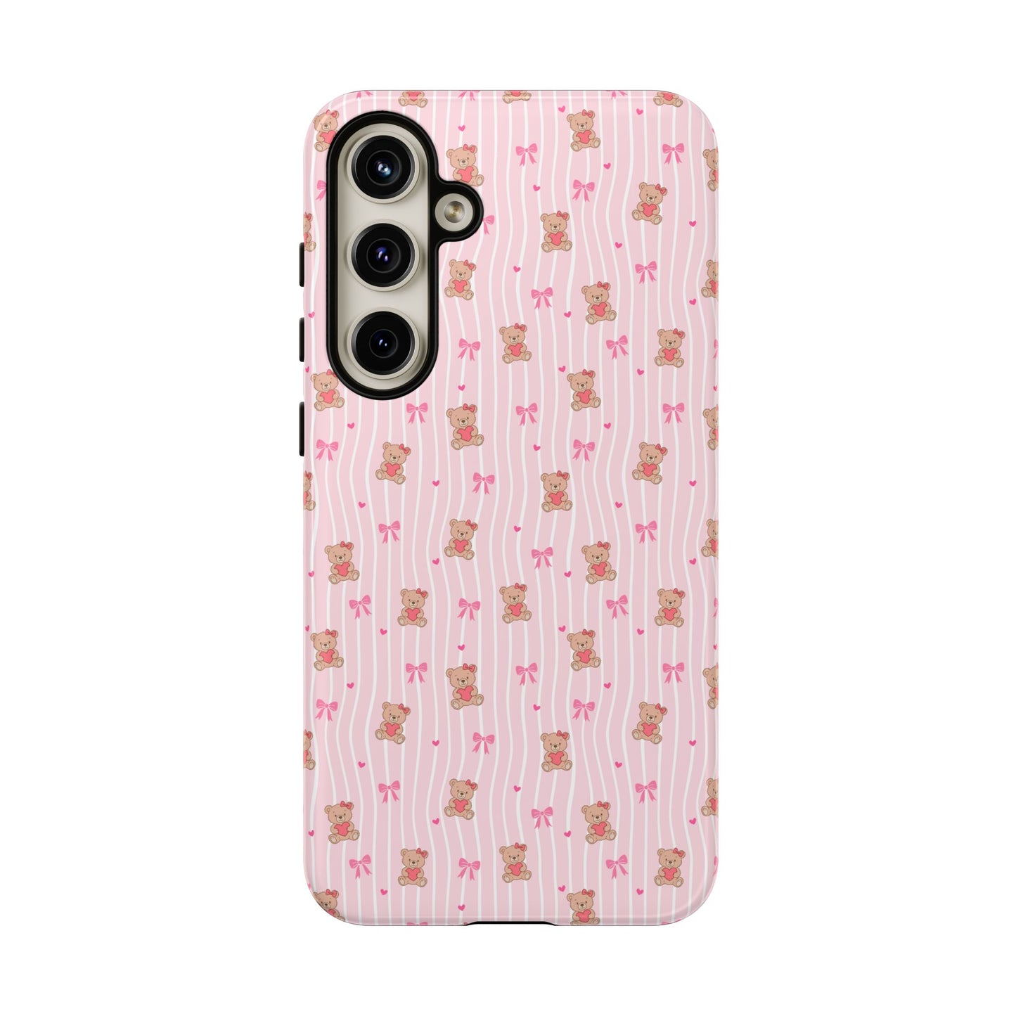 Cute Teddy Bear Pink Stripe Phone Case
