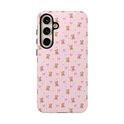 Cute Teddy Bear Pink Stripe Phone Case