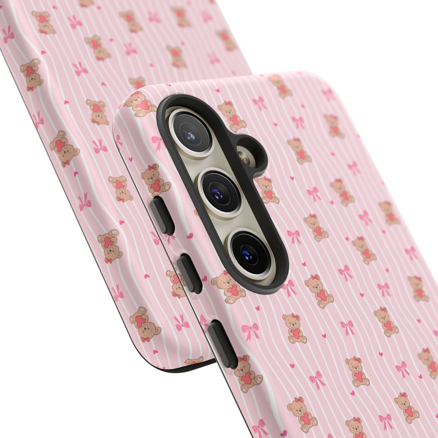 Cute Teddy Bear Pink Stripe Phone Case