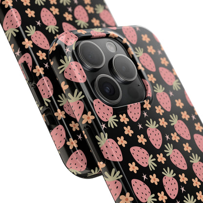 Cute Strawberry Pattern Tough Phone Cases, Floral Phone Cover, Protective Case, Gift for Her, Summer Vibes, Cute Accessories