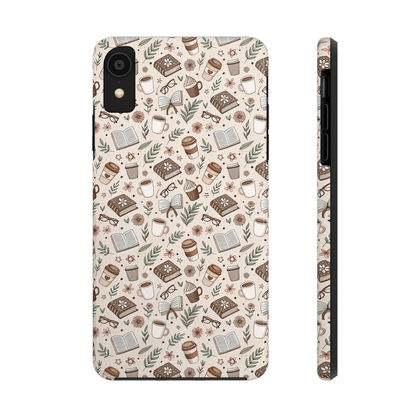 Cozy Books & Brews Tough Phone Cases - Literary Gift, Cute Coffee Pattern, Book Lover Accessory, Unique Phone Cover, Gift for Readers