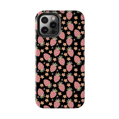 Cute Strawberry Pattern Tough Phone Cases, Floral Phone Cover, Protective Case, Gift for Her, Summer Vibes, Cute Accessories