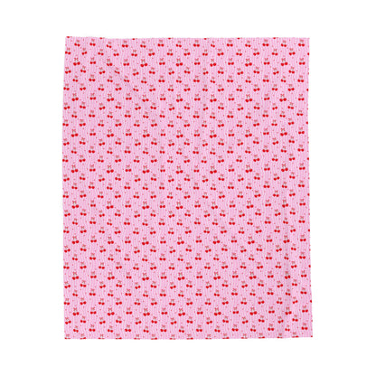 Pink Cherry Pattern Velveteen Plush Blanket — Soft Cozy Throw for Kids & Gifts