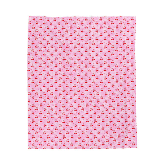 Pink Cherry Pattern Velveteen Plush Blanket — Soft Cozy Throw for Kids & Gifts