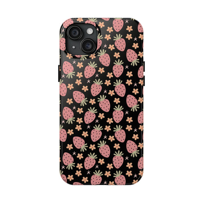 Cute Strawberry Pattern Tough Phone Cases, Floral Phone Cover, Protective Case, Gift for Her, Summer Vibes, Cute Accessories