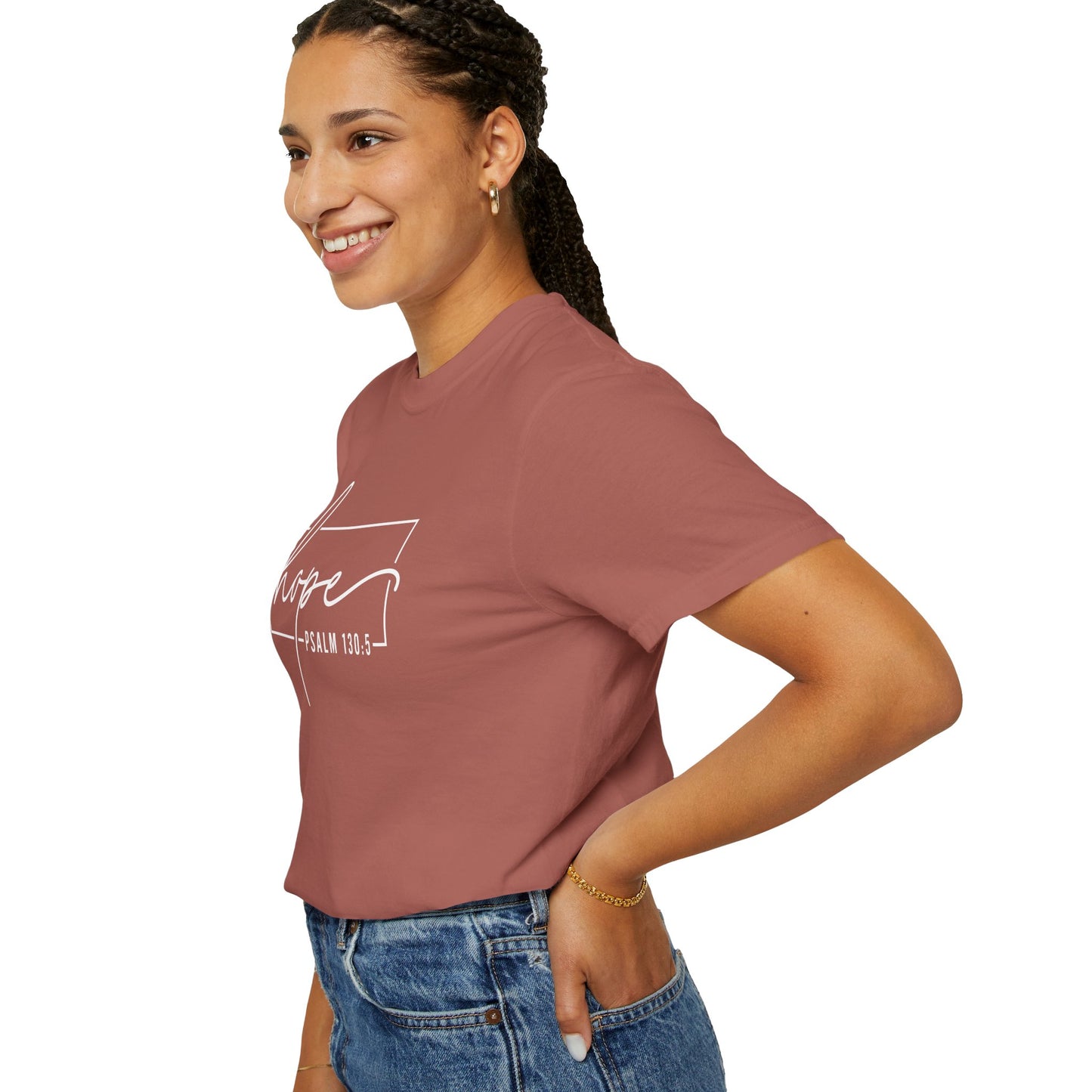 Hope T-Shirt, Garment-Dyed Tee, Inspirational Apparel, Christian Gift, Faith-Based Fashion, Psalm 130:5 Quote Shirt