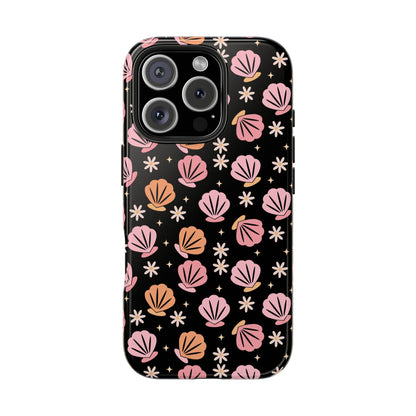Floral Tough Phone Cases for Trendy Protection, Shell Pattern Phone Cover, Vibrant Floral Case, Girly Gift, Cute Tech Accessories