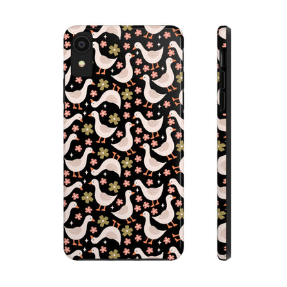 Cute Duck Pattern Phone Case, Stylish Tough Case, Gift for Duck Lovers, Floral Design, Unique Mobile Cover