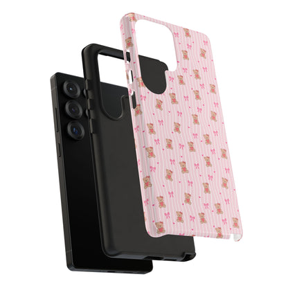 Cute Teddy Bear Pink Stripe Phone Case