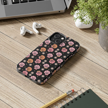 Floral Tough Phone Cases for Trendy Protection, Shell Pattern Phone Cover, Vibrant Floral Case, Girly Gift, Cute Tech Accessories