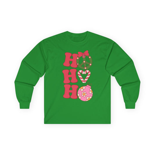 Festive Holiday Long Sleeve Tee - HO HO HO Design