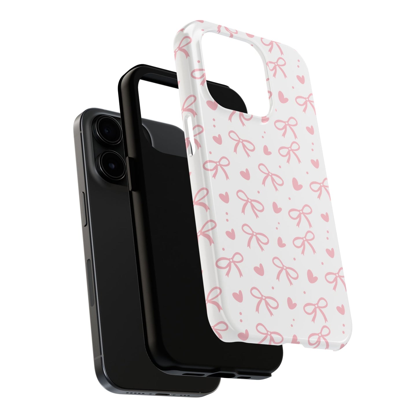 Love & Bows Tough Phone Cases for Girls, Cute Phone Cover, Valentine's Day Gift, Girly Accessories, Heart Pattern