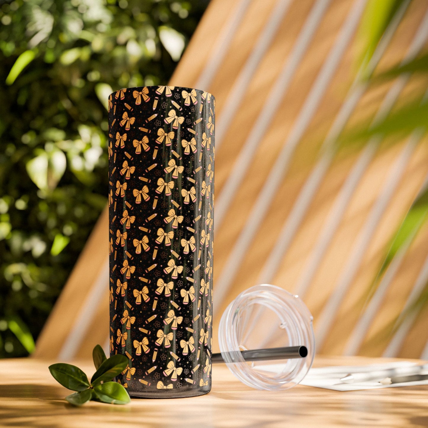 Butterfly Pattern Skinny Tumbler with Straw, Floral Travel Mug, Cute Drinkware, Summer Outing Accessory, Gift for Her
