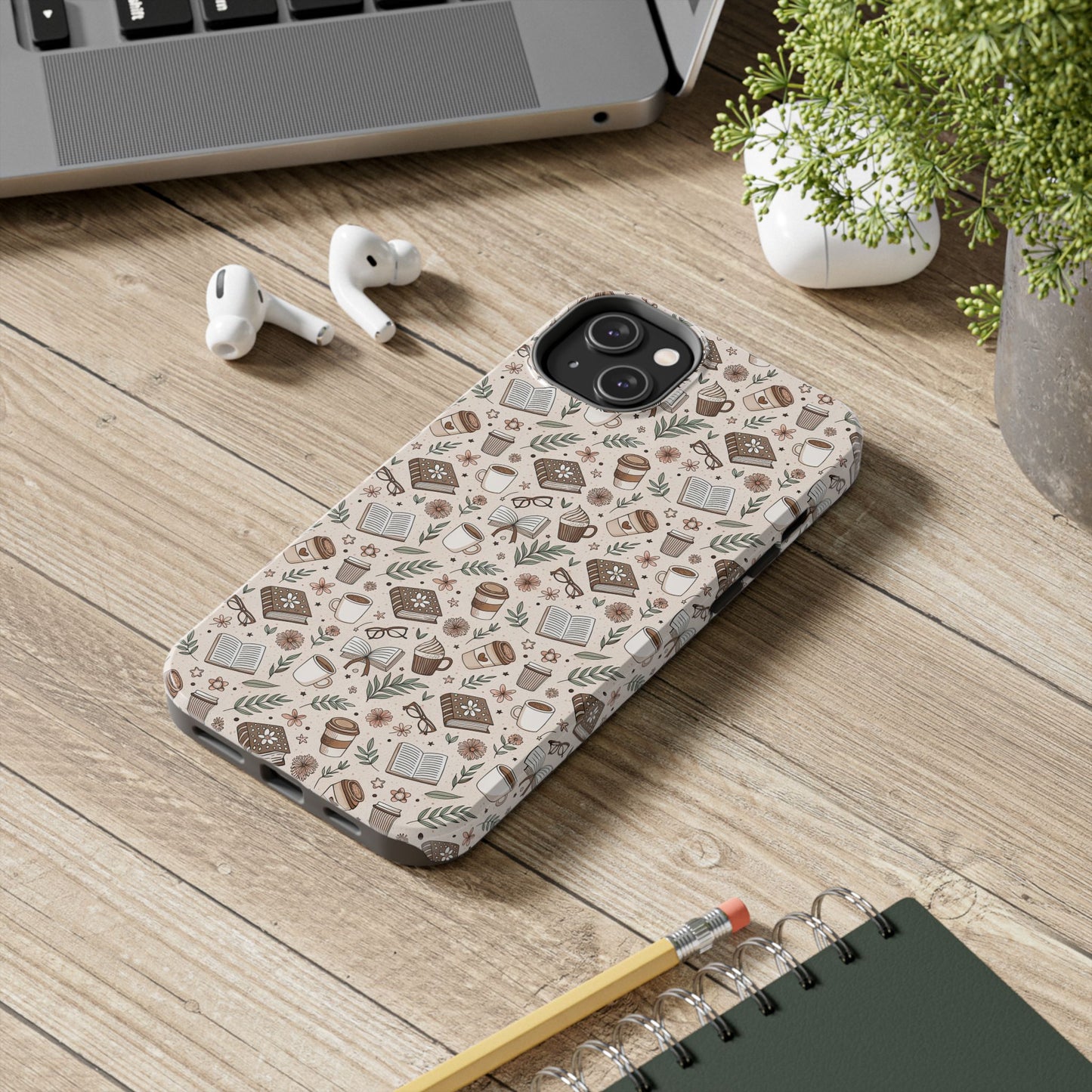 Cozy Books & Brews Tough Phone Cases - Literary Gift, Cute Coffee Pattern, Book Lover Accessory, Unique Phone Cover, Gift for Readers