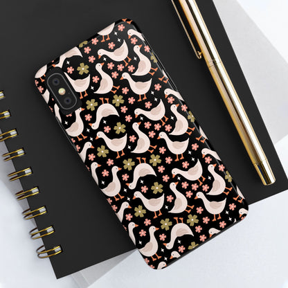 Cute Duck Pattern Phone Case, Stylish Tough Case, Gift for Duck Lovers, Floral Design, Unique Mobile Cover