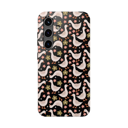 Cute Duck Pattern Phone Case, Stylish Tough Case, Gift for Duck Lovers, Floral Design, Unique Mobile Cover