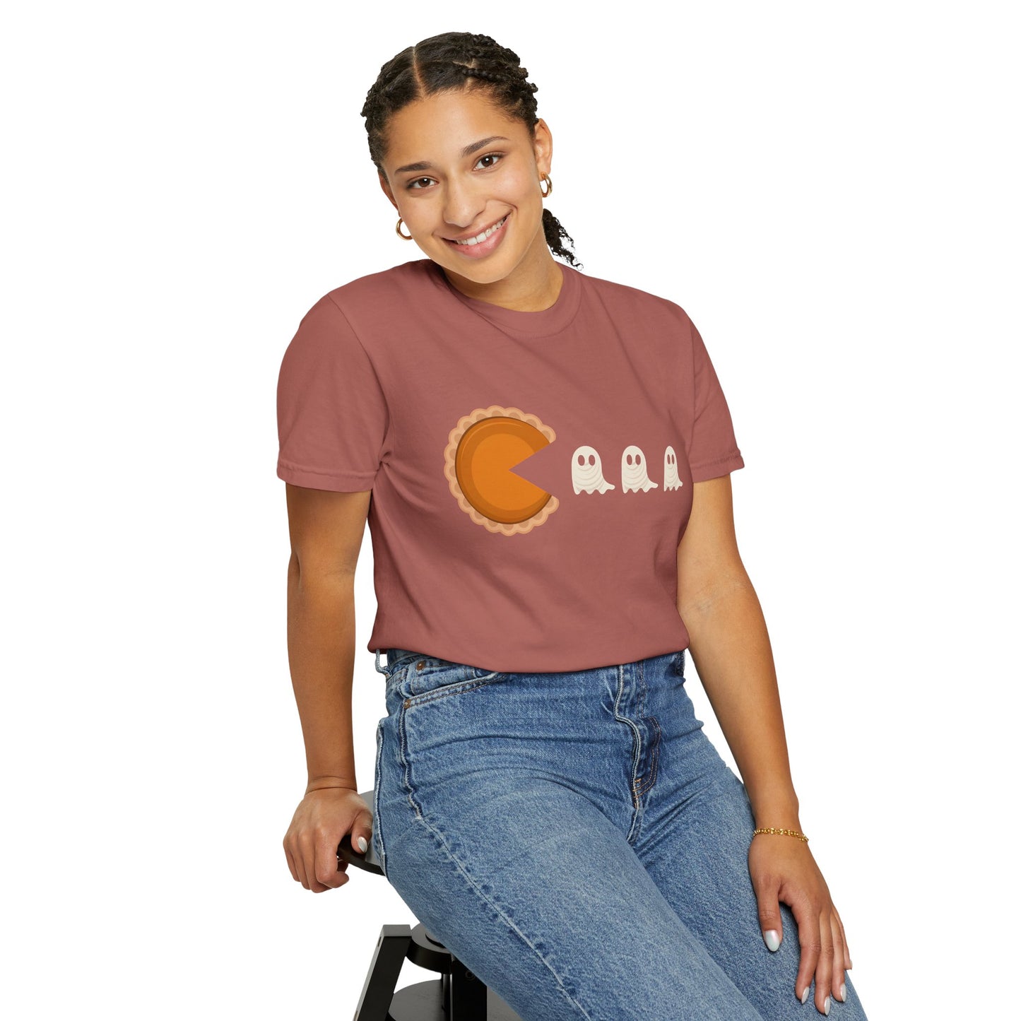 Pac-Man Pumpkin Pie Ghosts Unisex T-Shirt, Halloween Tee, Gamer Shirt, Fun Graphic Top, Gift for Gamers, Casual Wear
